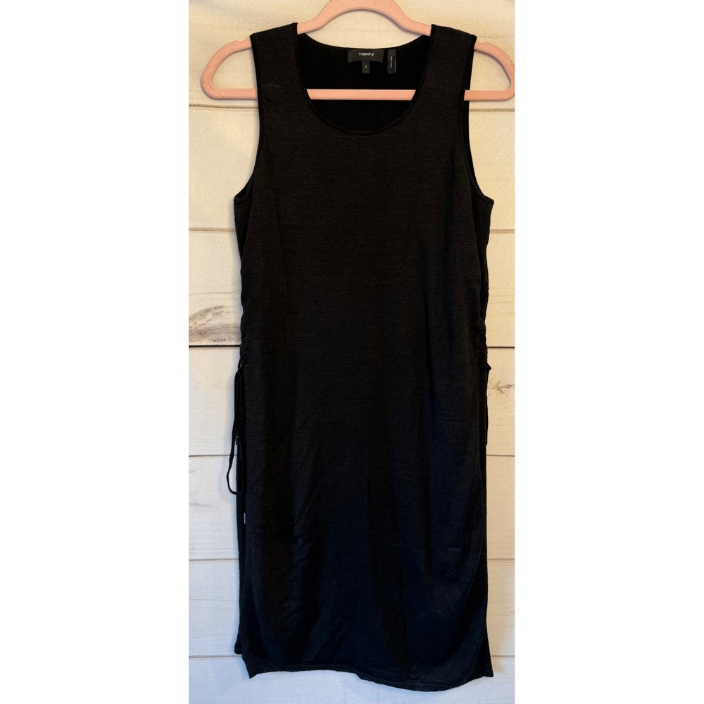 Theory Flamme Black Linen Blend Double Layer Sleeveless Tank Dress Small